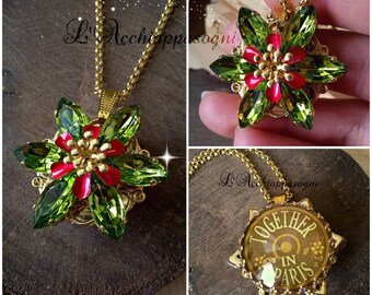 Anastasia Together In Paris Necklace - Anastasia Inspired Necklace - Once Upon a Dicember - Romanov - Brass - flower - vintage OLIVINE green