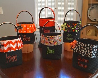 Personalized Halloween Bag. Boy or Girl Halloween Treat Bag. 12 Prints To Choose From. Name Embroidered For Free