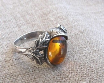 Genuine Baltic AMBER- sterling silver - Ring - size 7