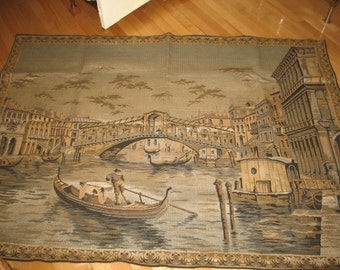 Tapestry wall scene wall bridge in Venice, carpet, shade of blue