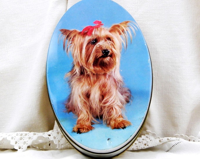 Vintage French Metal Candy Tin with a Silky Terrier, French Vintage Decor, Retro Dog Owner Gift, Retro Mid Century Candie Box from France Vintage French Metal Candy Tin with a Silky Terrier, French Vintage Decor, Retro Dog Owner Gift, Retro Mid Century Candie Box from France