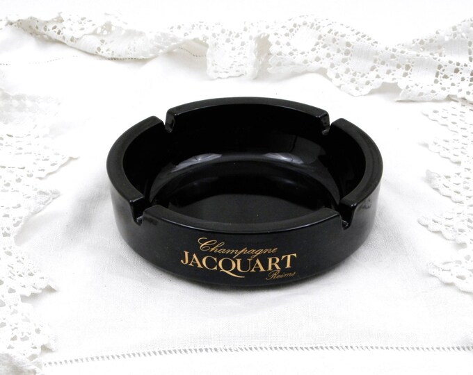 Large Vintage Jacquart Champagne Black Glass Ashtray, Mid Century Decor Retro Vintage Home Interior European Vintage, Man Cave , Tobacciana