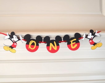 Mickey Mouse 1st Birthday Banner "ONE" Mickey Mouse 1st Birthday Decoration Party Decorations by FeistyFarmersWife