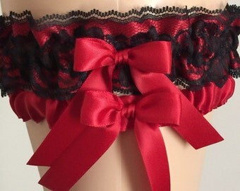 Red and Black Lace Wedding Garter Set, Bridal Garter, Prom Garter, Lace Garter, Keepsake Garter, Garter, Bridal Gift