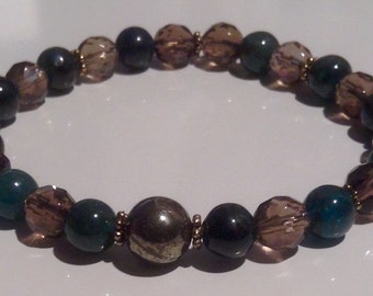 Smoky Quartz, Kyanite & Pyrite stretch bracelet