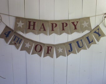 Fourth of July Banner - 4th of July Bunting - Patriotic Garland - Independence Day Sign - Rustic Vintage Style 4th of July Photo Prop Decor