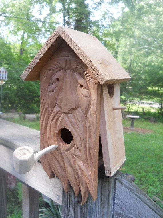 Birdhouse wood spirit carving 2 nest bird house
