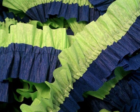 Navy and Bright Green Ruffled Crepe Paper Streamers - 36 Feet - Party Decor Hanging Decoration Supplies Il_570xn