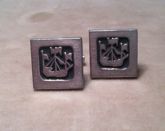 Modernist R.Tennesmed Viking Ship Nautical Pewter Cuff Links