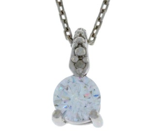 Zirconia & Diamond Round Pendant .925 Sterling Silver