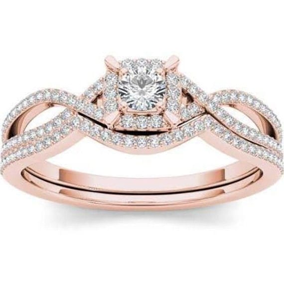 14Kt Rose Gold Diamond Engagement Halo Ring by ElizabethJewelryInc