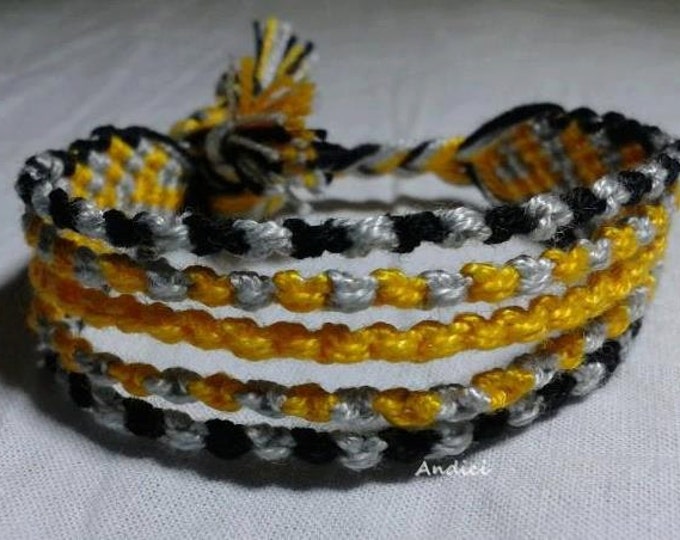 Friendship Bracelet, Macrame, Woven Bracelet, Wristband, Knotted Bracelet - Black Gray Yellow Shades