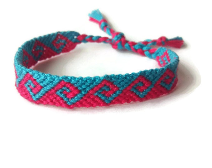 Friendship Bracelet, Macrame, Woven Bracelet, Wristband, Knotted Bracelet -Blue Light Pink Greek Waves