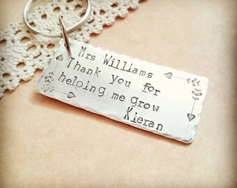 Personalised Teacher Gift , quirky and playful Handstamped teachers keyring, End Of Term Gift, Teacher appreciation gift, Teacher assistant