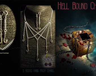 Hellraiser inspired Necklace and Earrings in 'silver'.