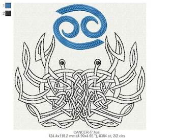 Zodiac sign Cancer machine embroidery design 4", 5", 6" hoop. All formats. Instant download.