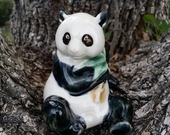 CUTEY! Panda Bear Majolica Art Sculpture Collectible Porcelain Figurine China ~ 3 1/4"H X 2 1/2"W