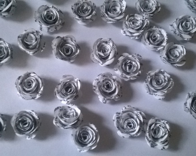 50 White Book Page Rolled Roses, Wedding Decoration, Wedding invitations,wedding centerpiece. Made to Order