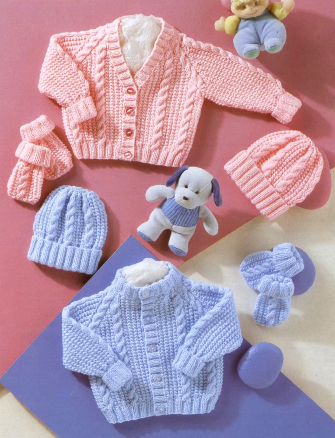 Vintage Knitting Pattern PDF Baby Cable Pram Sets Cardigan
