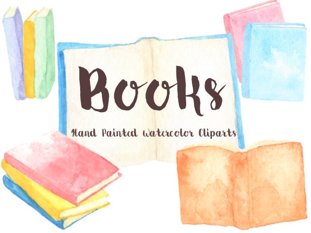 Books Party Watercolor Clipart Digital File Reading club (640 x 480 Pixel)