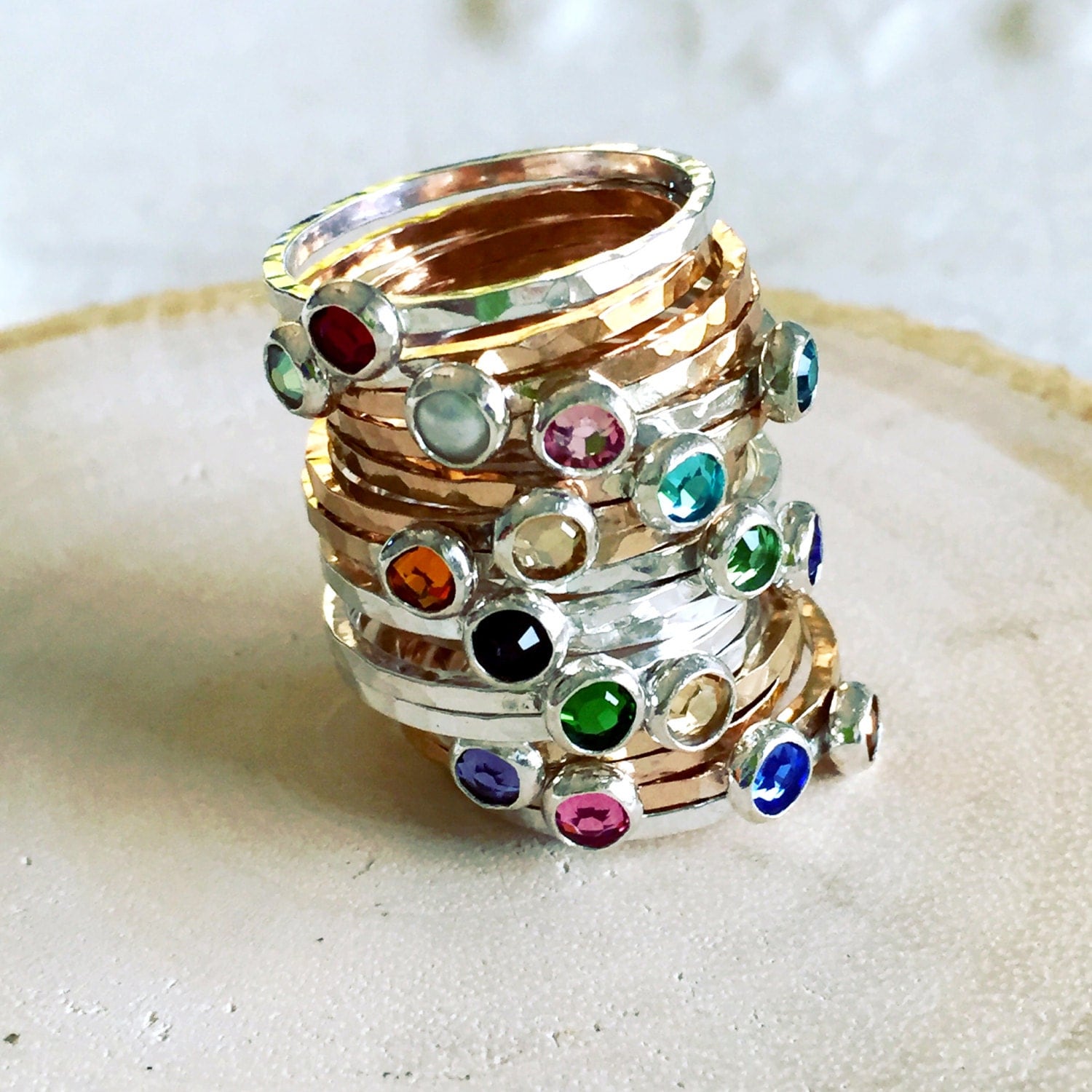 Personalized Birthstone Rings New Mom Stacking Rings
