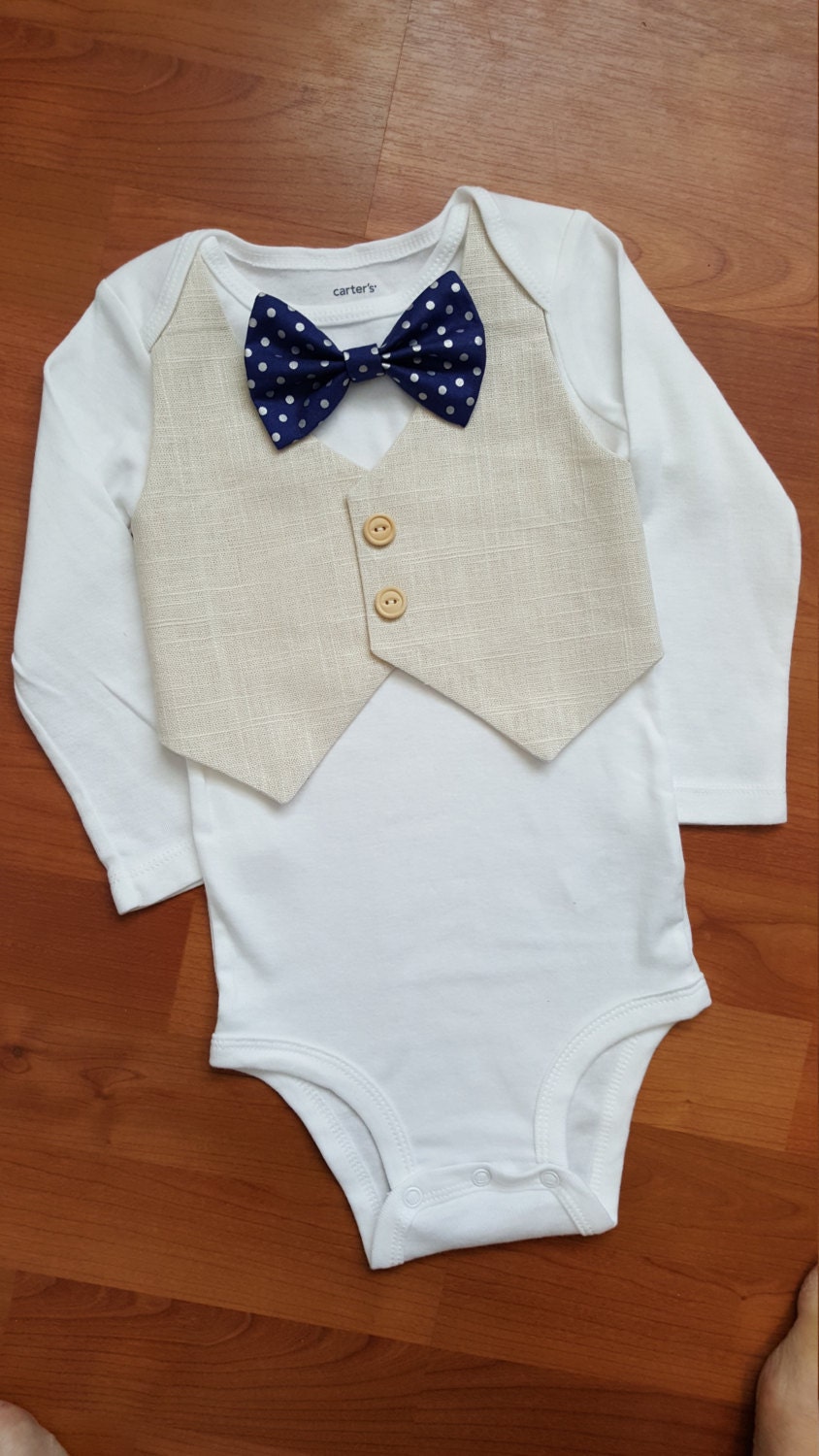Baby Boy Bodysuit with a Linen Vest attached and a Navy Blue