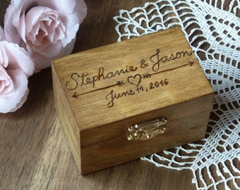 Wedding Ring Box Rustic Ring Holder Ring Bearer Box Personalized Rustic Ring Holder Arrows and Heart Ring Pillow Bearer Box Custom Color