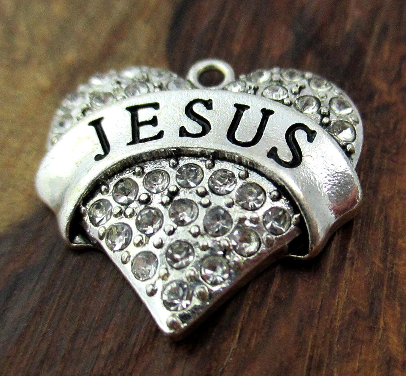 Jeweled Heart Pendant, Jesus Heart Crystal Charm, Silver ...