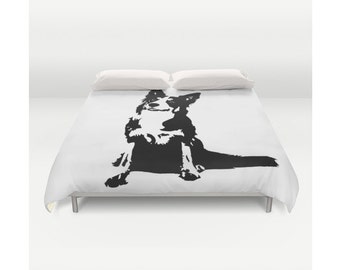 Border Collie Gift, Border Collie Decor, Border Collie Duvet Cover, Duvet Cover Queen, King Size Bedding, Monochrome Decor, Dog Duvet Covers