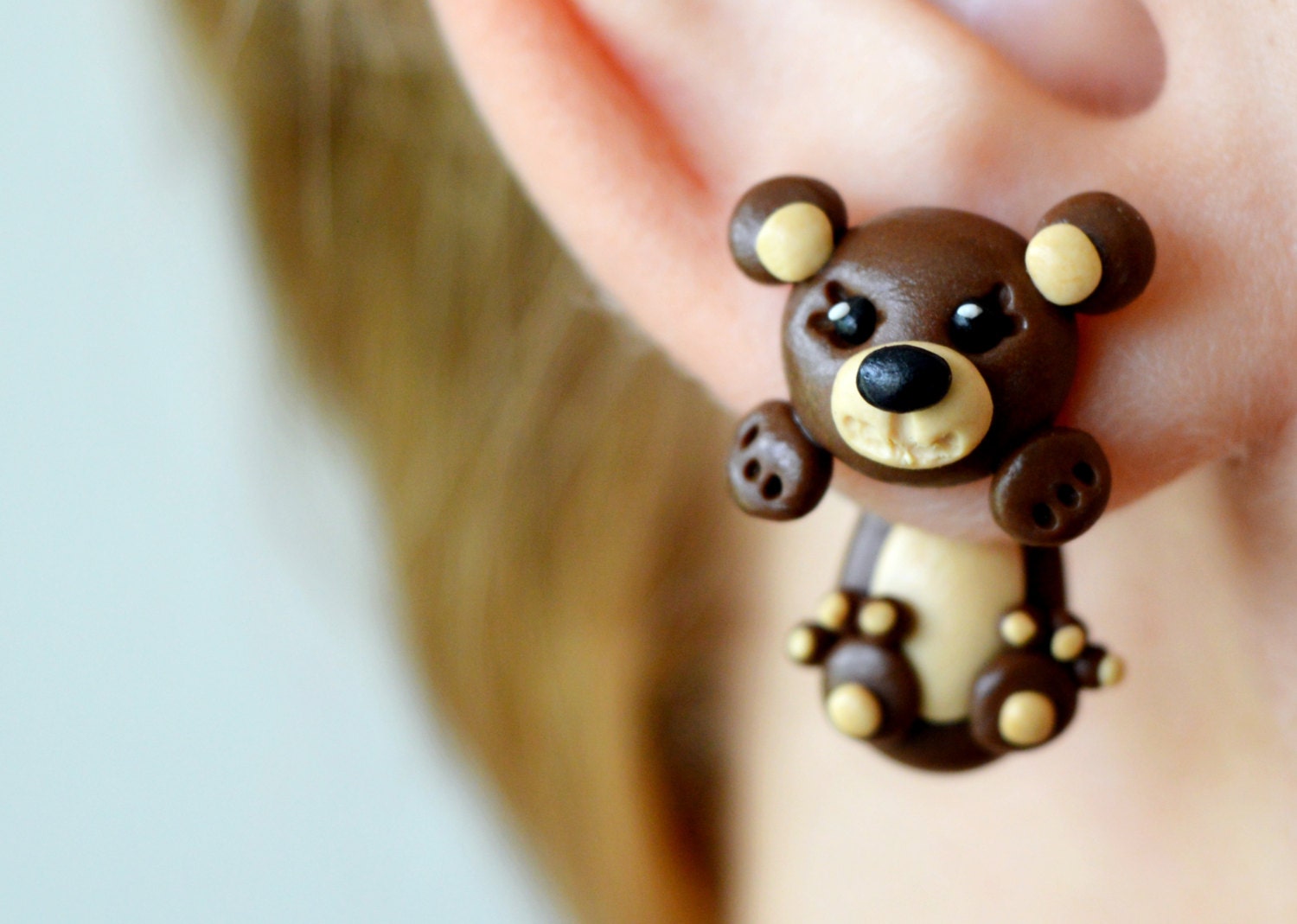 brown bear ear tunnel teddy bear gauge earrings animal plug