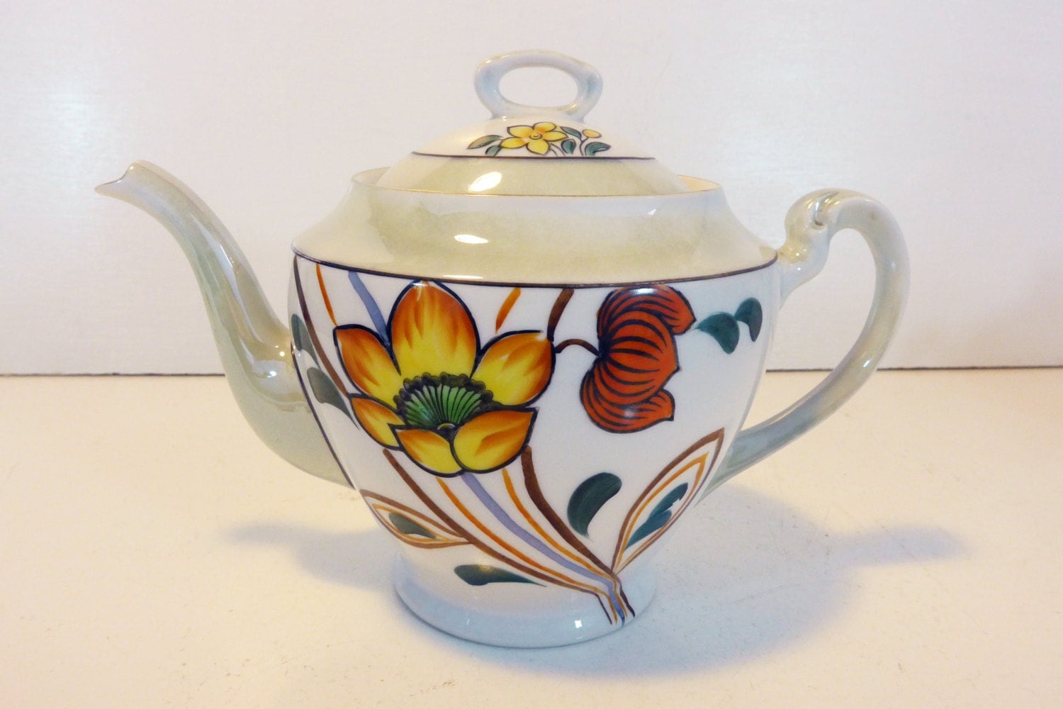 Noritake Teapot Sugar Creamer Vintage Lusterware Hand Painted