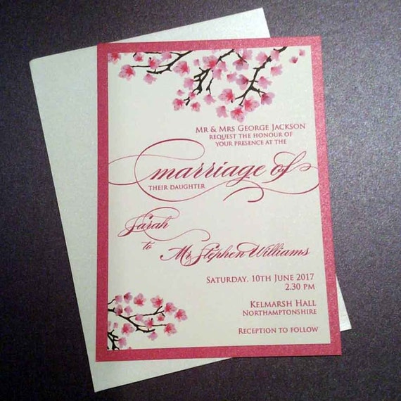 Cherry Blossom Wedding Invitation Flat Wedding Invite