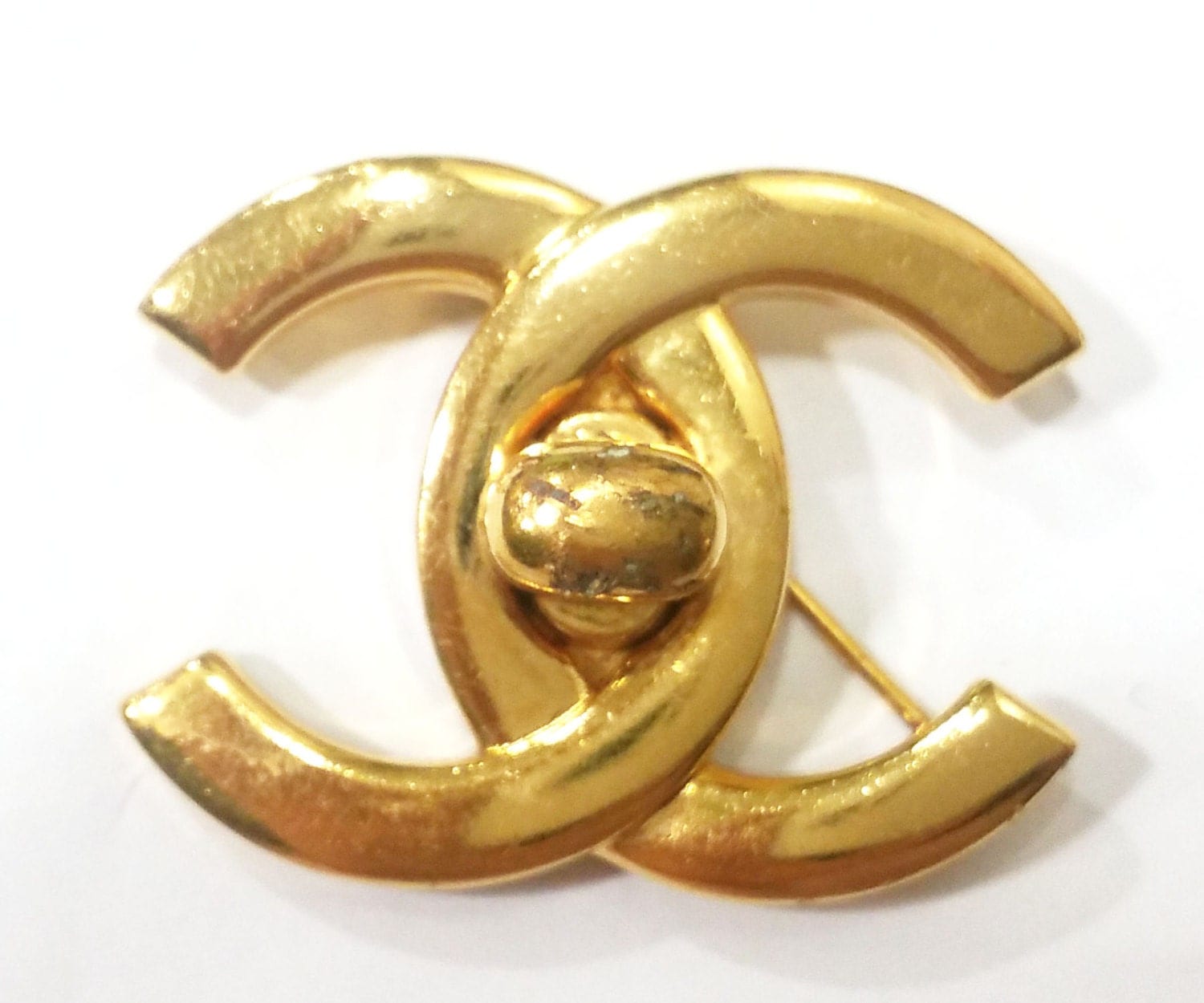 Authentic Chanel 18K Gold Plated Turnlock CC Brooch