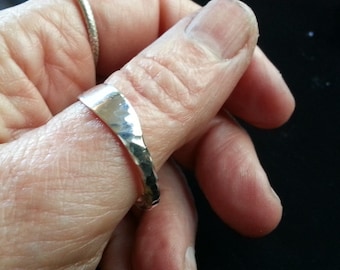 Personalized mans large hammered silver signet ring - hand forged sterling heavy hammer facet artisan craft one of a kind 3 letters free