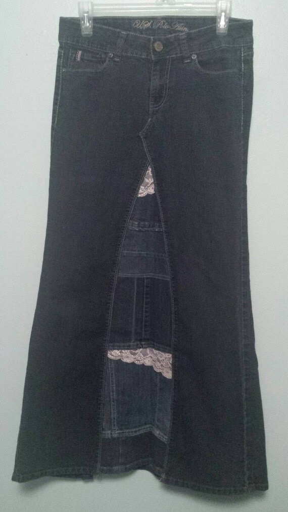 Handmade customized denim/jean skirt with lace