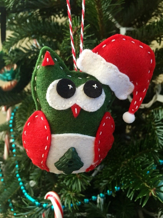 Felt santa owl ornament