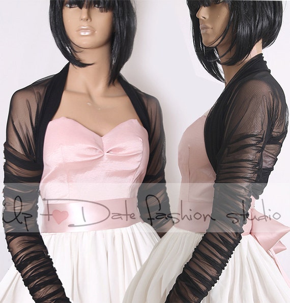 Bridal BLACK tulle jacket/cover up/ long sleeves wedding