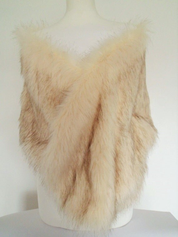 champagne stole cream fur shawl cream brown fur fake fur