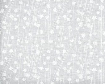 White fabric by the yard - White on white fabric - white floral bursts cotton fabric by the yard - tone on tone fabric - #16414