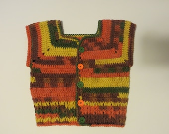 Crochet Boys Vest, Autumn Vest, 4 to 5 yrs, Toddler Clothes, Sleeveless Cardigan, Sweater vest, Wool, Brown, yellow, orange, Waistcoat, soft