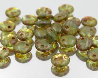 6mm Lentil Bead Aqua Picasso Czech Glass 50 Pieces