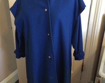 Items similar to Royal Blue Wool Fur Scarf Collar Winter Pleated Dress ...