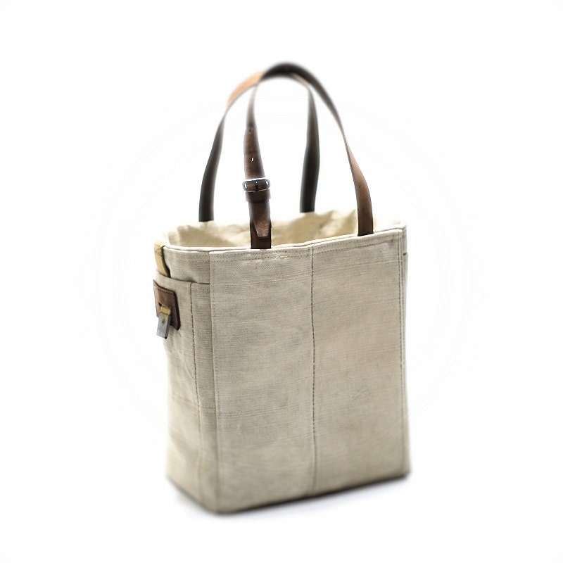 Canvas tote bag with leather handles tote bag with pocket