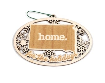 Engraved South Dakota Wood Christmas Ornament