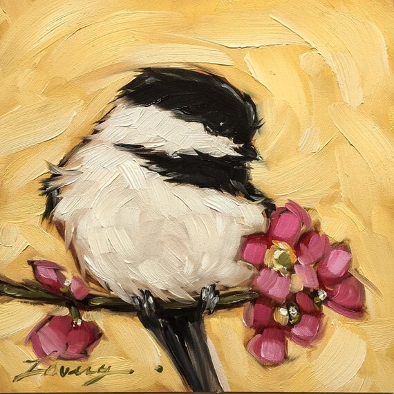 Chickadee Painting Original Impressionistic Oil Painting Of A