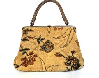 Mid-Century Tapestry Top Handle Handbag