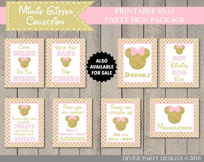 SALE INSTANT DOWNLOAD Pink and Gold Glitter Mouse Printable 8x10 Come Inside Sign / Mouse Glitter Collection / Item #2007