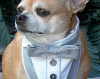 Dog Tuxedo, Pet Wedding Clothes, Pet Formal Wear, Tuxedo Dog Collar, Gray and White Tuxedo, Boy Wedding Clothes