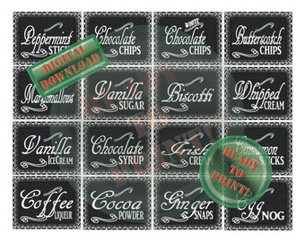 Hot Chocolate Bar Printable Set 16 Ingredients Label Holiday Christmas Party Winter Wedding New Year's Eve Thanksgiving Fall Festival Decor