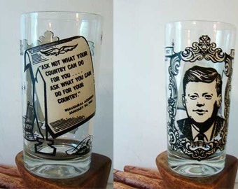 Vintage John F. Kennedy drinking glass, Amtsfield JFK glass, President Kennedy drinking glass